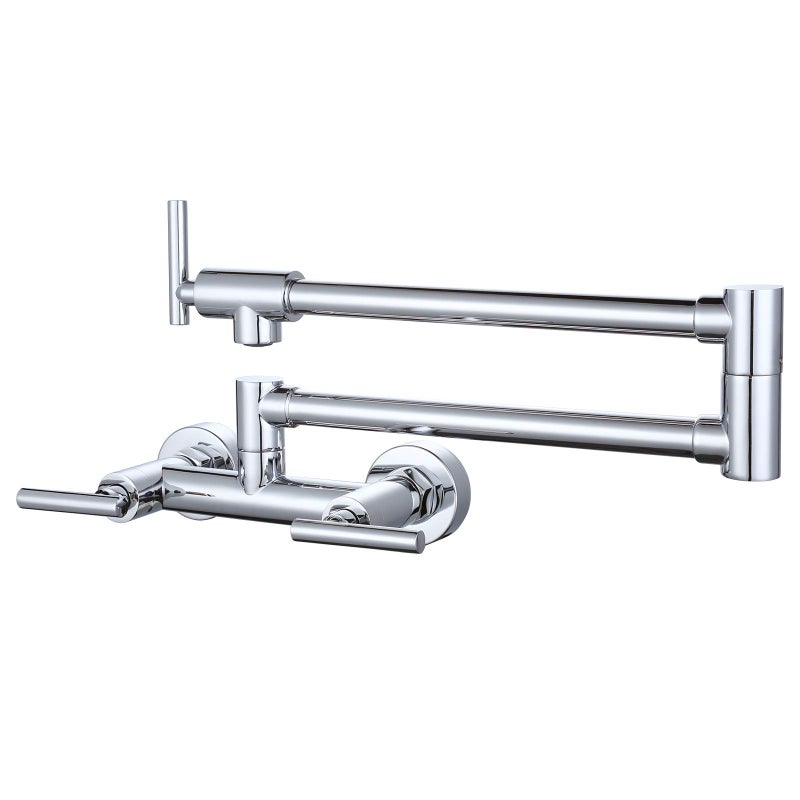 WOWOW Chrome Pot Filler Faucet for Hot and Cold Water, Solid Brass Pot Filler Wall Mounted Kitchen Folding Faucet Over Stove, Modern Style - Image 1